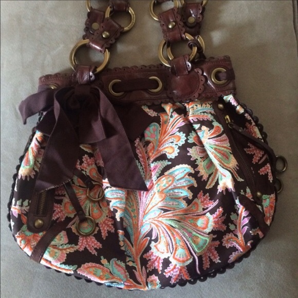 Isabella Fiore Pastel Spring Floral Medley Embroidered Leather Handbag Bag Purse